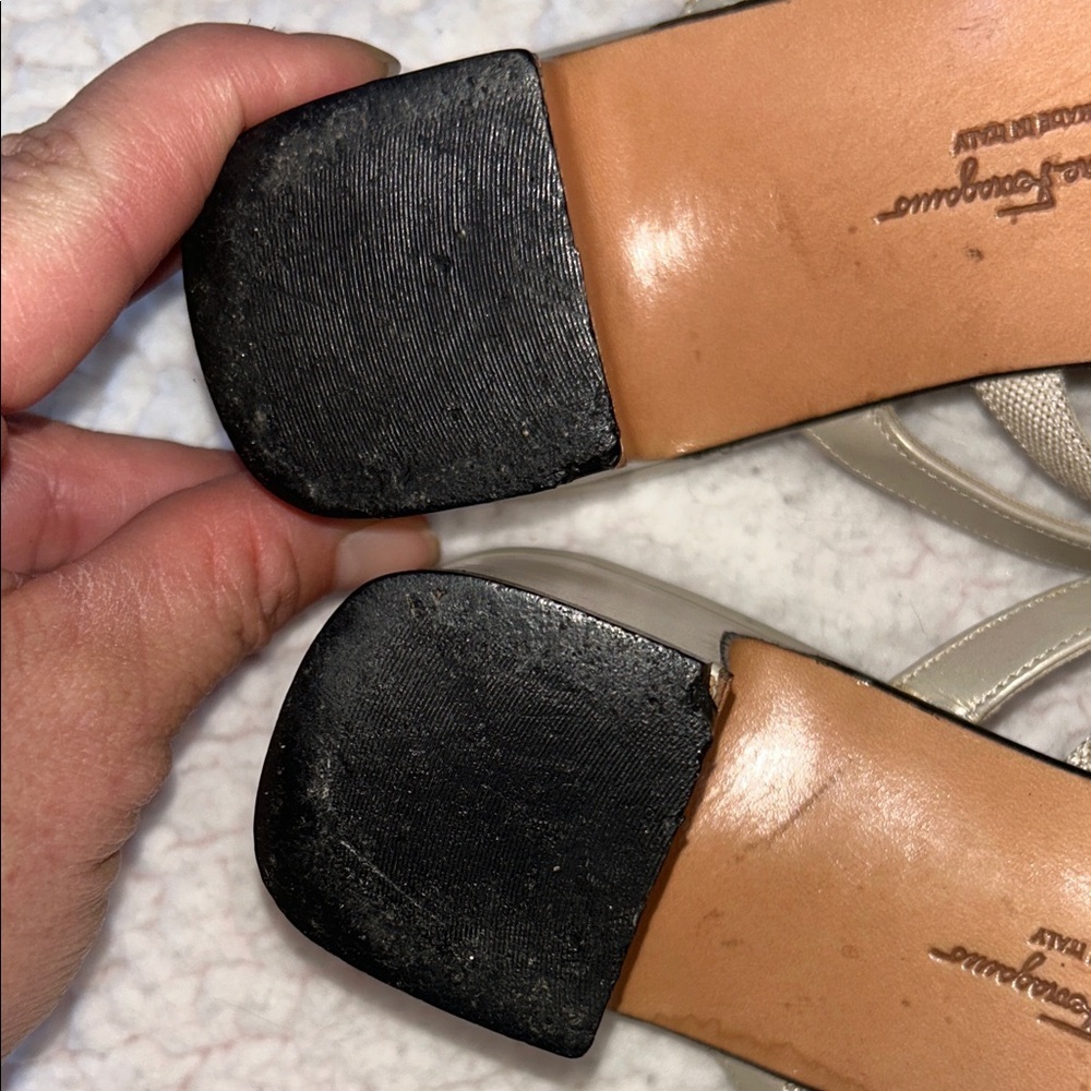 Salvatore Ferragamo Metallic Gold Strappy Mules - Picture 13 of 14